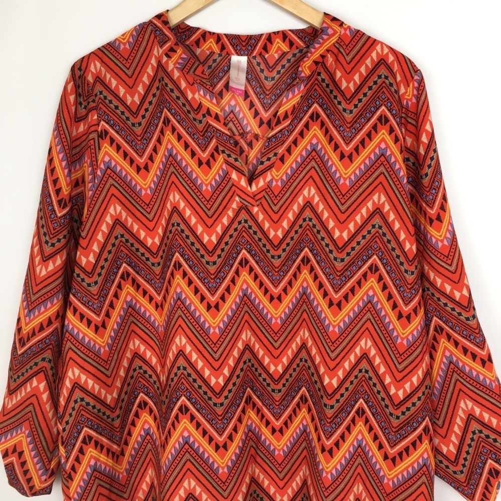 Women’s Colorful Multi Print Tunic/Top Dress Boho Orange Chevron Ladies Size XXL